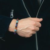Men's bracelet with Turquoise, Yellow Tiger Eye, Onyx Matte, Carnelian, Lapis Lazuli, Hematite and Silver Steel